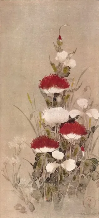 Framed Print : Poppies, Wheat, and Natane Flowers, 17th century. Artist: Sotatsu Framed Print : Poppies, Wheat, and Natane Flowers, 17th century. Artist: Sotatsu