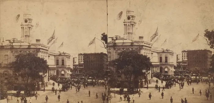 Framed Print : The Populace Begin to Gather in Front of the City Hall, 1860. Creator: Edward Anthony Framed Print : The Populace Begin to Gather in Front of the City Hall, 1860. Creator: Edward Anthony