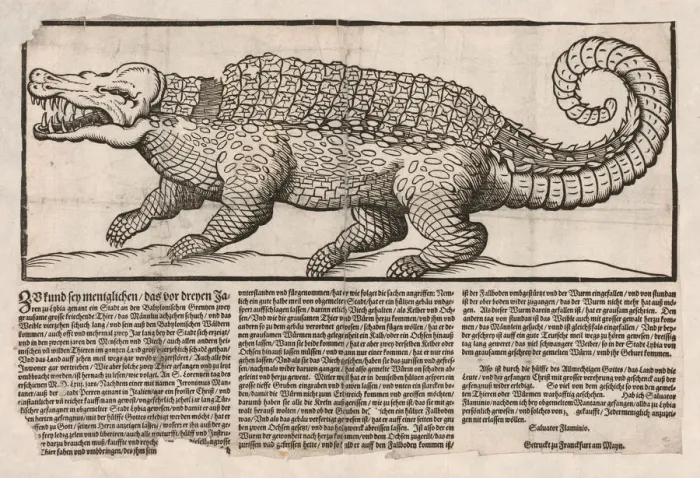 Framed Print : Popular print with representation of a Crocodile, 1563 Framed Print : Popular print with representation of a Crocodile, 1563