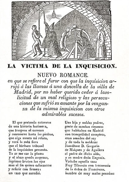 Popular romance on the Inquisition, boxwood engraving made in 1860 in Barcelona at