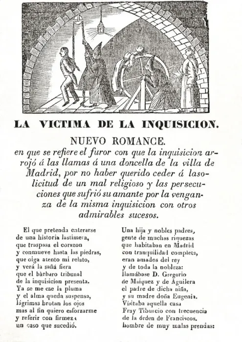 Framed Print : Popular romance on the Inquisition, boxwood engraving made in 1860 in Barcelona Framed Print : Popular romance on the Inquisition, boxwood engraving made in 1860 in Barcelona