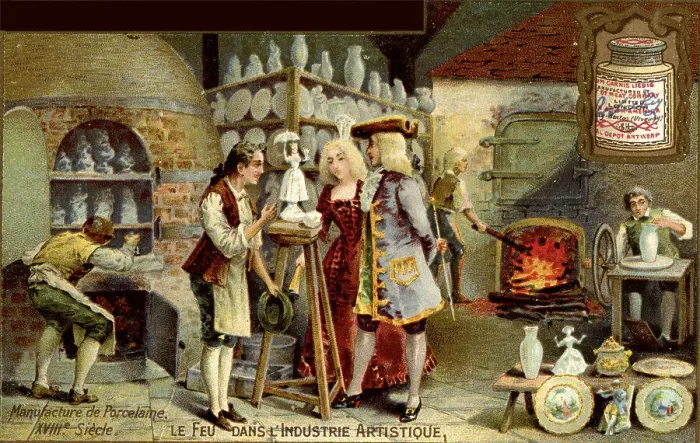 Framed Print : Porcelain manufacture in the 18th century (From a French Advertisement). Artist: Anonymous Framed Print : Porcelain manufacture in the 18th century (From a French Advertisement). Artist: Anonymous
