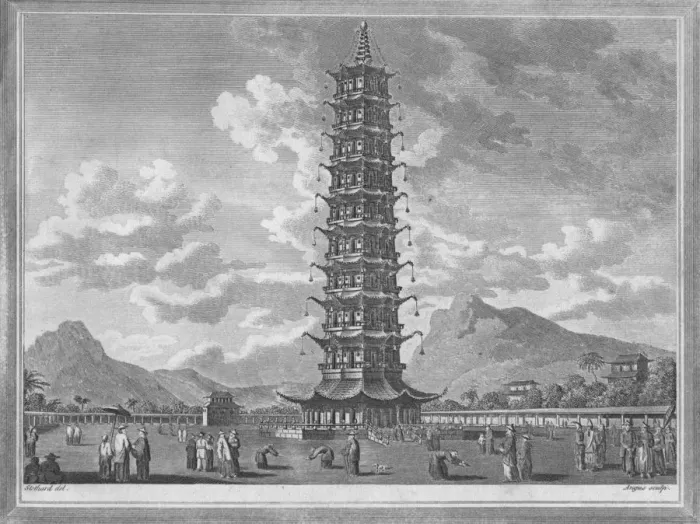 Framed Print : The Porcelain Pagoda, At Nankin in China, 1793. Artist: William Angus Framed Print : The Porcelain Pagoda, At Nankin in China, 1793. Artist: William Angus