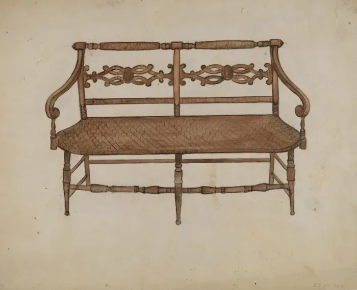 Framed Print : Porch Settee (one of a pair), c. 1936. Creator: Edna C. Rex Framed Print : Porch Settee (one of a pair), c. 1936. Creator: Edna C. Rex