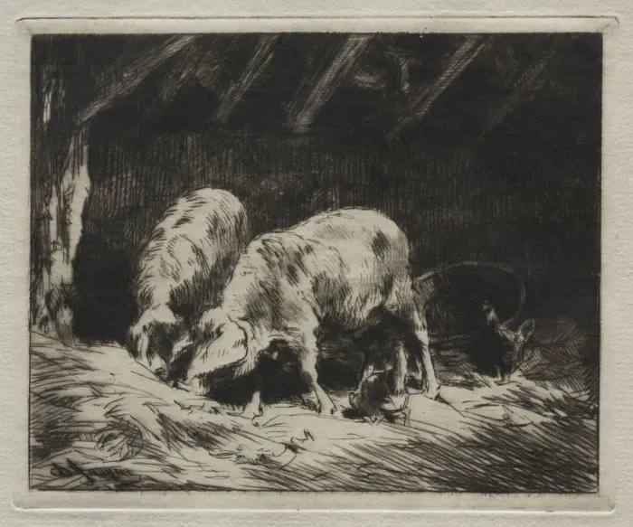 Framed Print : Two Porcs. Creator: Charles-Emile Jacque (French, 1813-1894) Framed Print : Two Porcs. Creator: Charles-Emile Jacque (French, 1813-1894)