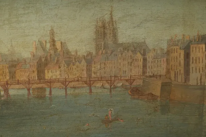 Framed Print : Port au Foin and the eastern end of Ile de la Cite, c1760. Creator: Hyacinthe de La Pegna Framed Print : Port au Foin and the eastern end of Ile de la Cite, c1760. Creator: Hyacinthe de La Pegna