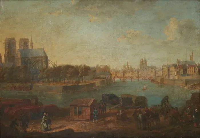 Framed Print : Port au Foin and the eastern end of Ile de la Cite, c1760. Creator: Hyacinthe de La Pegna Framed Print : Port au Foin and the eastern end of Ile de la Cite, c1760. Creator: Hyacinthe de La Pegna