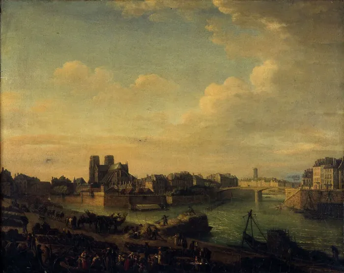 Framed Print : Port au Foin, the eastern tip of Ile de la Cité and western tip of Ile Saint-Louis, around 1820. Creator: Unknown Framed Print : Port au Foin, the eastern tip of Ile de la Cité and western tip of Ile Saint-Louis, around 1820. Creator: Unknown