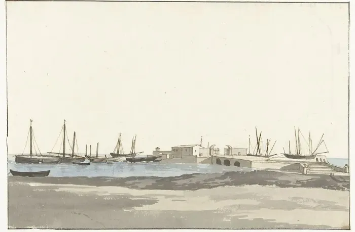 Framed Print : Port of Barletta with ships, 1778. Creator: Louis Ducros