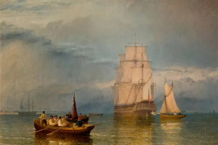 Framed Print : In Port - A Calm, 1856. Creator: Henry Dawson Framed Print : In Port - A Calm, 1856. Creator: Henry Dawson