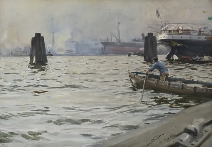 Framed Print : The Port of Hamburg, 1891. Creator: Anders Leonard Zorn Framed Print : The Port of Hamburg, 1891. Creator: Anders Leonard Zorn