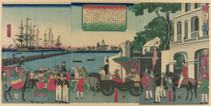Framed Print : The Port of London, England (Igirisu Rondon no kaiko), from the series Collection of Scen... 1862. Creator: Utagawa Yoshitora Framed Print : The Port of London, England (Igirisu Rondon no kaiko), from the series Collection of Scen... 1862. Creator: Utagawa Yoshitora