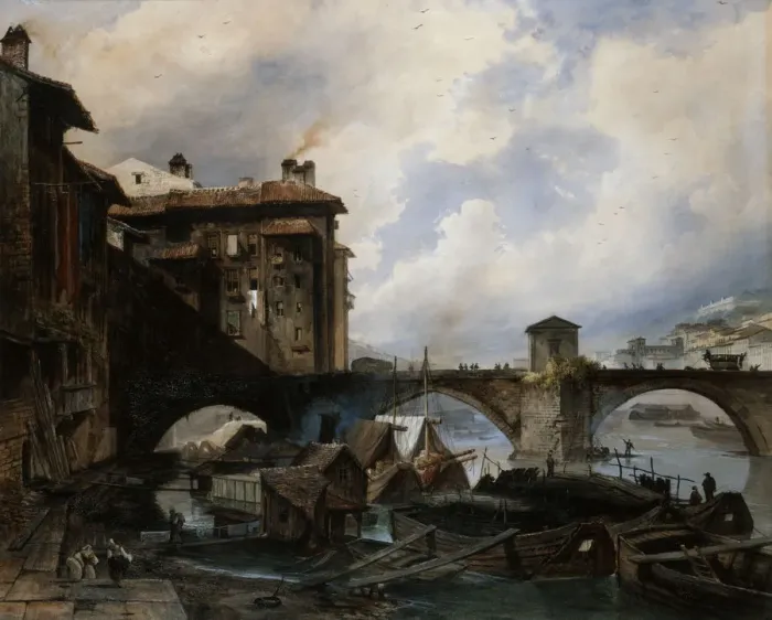 Framed Print : The Port of Lyon, 1830. Artist: Louis Etienne Watelet Framed Print : The Port of Lyon, 1830. Artist: Louis Etienne Watelet