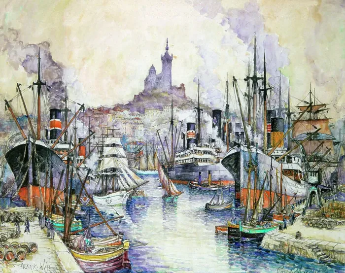 Framed Print : Port of Marseille, 1900-1950. Artist: Frank Will Framed Print : Port of Marseille, 1900-1950. Artist: Frank Will