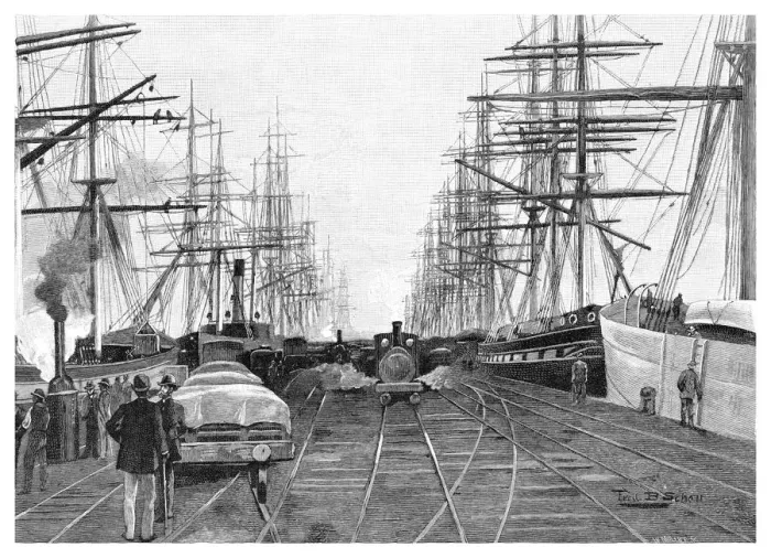 Framed Print : Port of Melbourne, Victoria, Australia, 1886. Artist: W Mollier Framed Print : Port of Melbourne, Victoria, Australia, 1886. Artist: W Mollier
