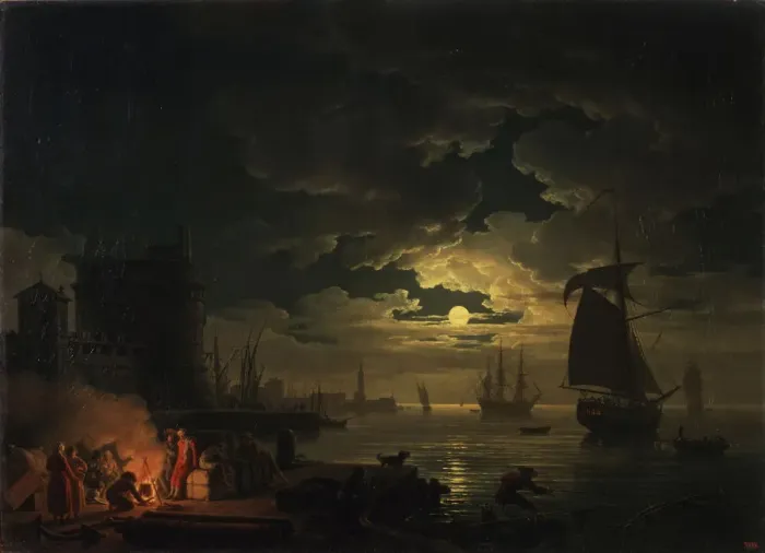 Framed Print : The Port of Palermo in the Moonlight, 1769. Artist: Vernet, Claude Joseph (1714-1789) Framed Print : The Port of Palermo in the Moonlight, 1769. Artist: Vernet, Claude Joseph (1714-1789)