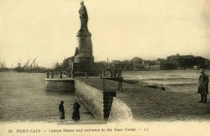 Framed Print : Port Said. - Lesseps Statue and entrance to the Suez Canal - LL. c1918-c1939. Creator: Unknown Framed Print : Port Said. - Lesseps Statue and entrance to the Suez Canal - LL. c1918-c1939. Creator: Unknown