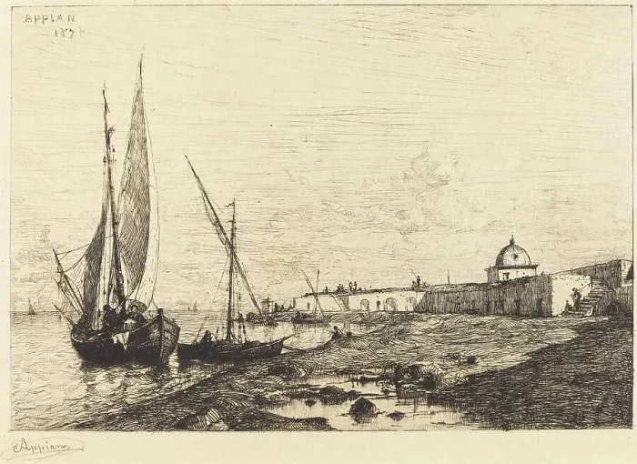 Framed Print : Port of San Remo, 1878. Creator: Adolphe Appian Framed Print : Port of San Remo, 1878. Creator: Adolphe Appian