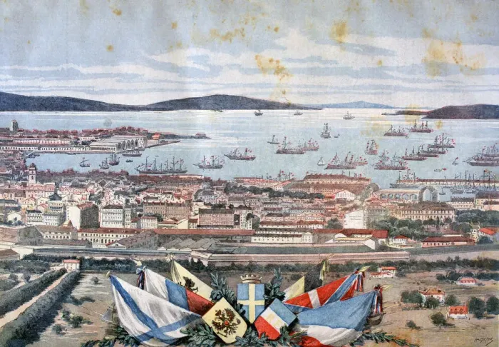 Framed Print : The port of Toulon, 1893. Artist: Henri Meyer Framed Print : The port of Toulon, 1893. Artist: Henri Meyer