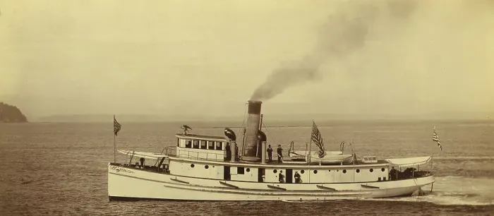 Framed Print : Port side view of small American ship, 1894 or 1895. Creator: Alfred Lee Broadbent Framed Print : Port side view of small American ship, 1894 or 1895. Creator: Alfred Lee Broadbent