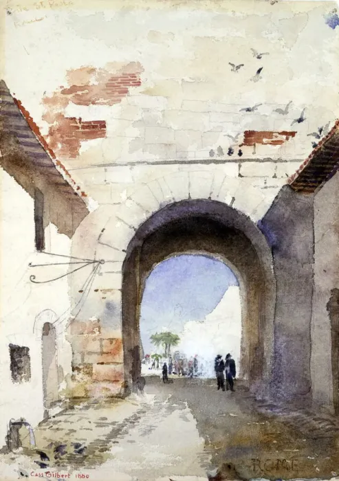 Framed Print : Porta San Paulo, Rome, 1880. Creator: Cass Gilbert Framed Print : Porta San Paulo, Rome, 1880. Creator: Cass Gilbert