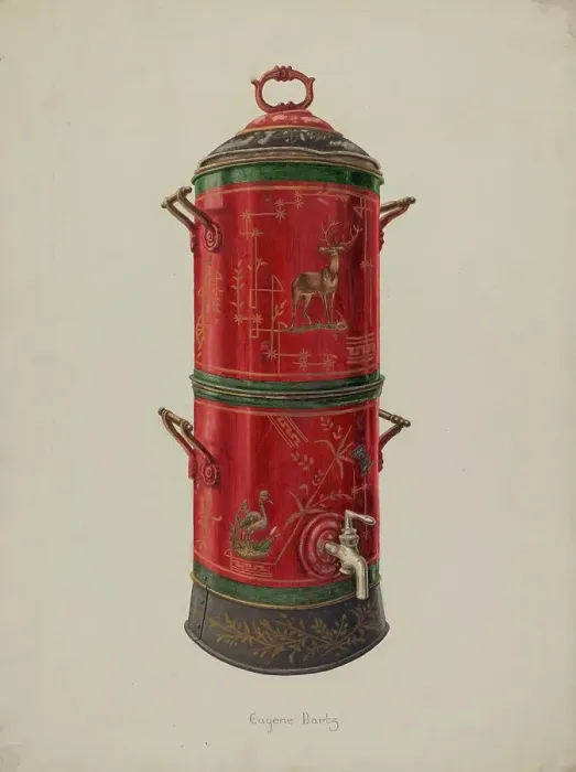 Framed Print : Portable Crock Filter, c. 1938. Creator: Eugene Bartz Framed Print : Portable Crock Filter, c. 1938. Creator: Eugene Bartz
