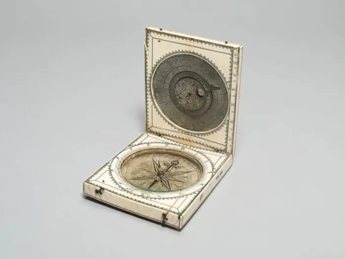 Framed Print : Portable Diptych with Compass, Sundial, and Perpetual Calendar, France, 1660 / 80 Framed Print : Portable Diptych with Compass, Sundial, and Perpetual Calendar, France, 1660 / 80