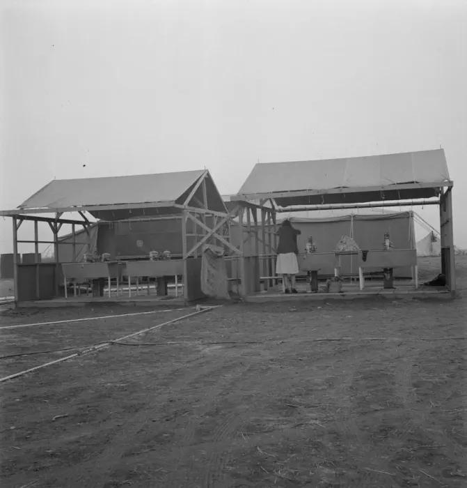 Framed Print : Portable laundry unit, shower unit beyond, FSA camp, Merrill, Oregon, 1939. Creator: Dorothea Lange Framed Print : Portable laundry unit, shower unit beyond, FSA camp, Merrill, Oregon, 1939. Creator: Dorothea Lange