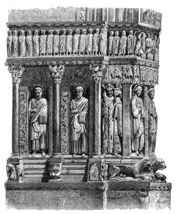 Framed Print : Detail of the portal of St Trophimus, Arles, 12th century, (1870) Framed Print : Detail of the portal of St Trophimus, Arles, 12th century, (1870)