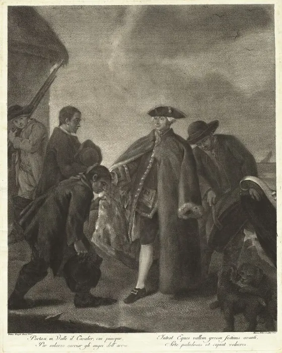 Framed Print : Portasi in Valle il Cavalier... (Arrival of the Master), 1763. Creator: Marco Alvise Pitteri Framed Print : Portasi in Valle il Cavalier... (Arrival of the Master), 1763. Creator: Marco Alvise Pitteri