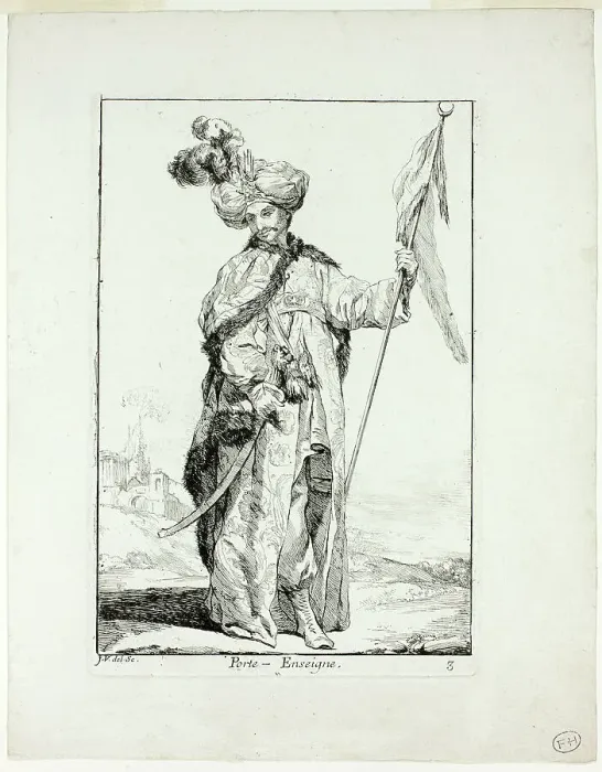 Framed Print : Porte-Enseigne, plate three from Caravanne du Sultan à la Mecque, 1748. Creator: Joseph-Marie Vien the Elder Framed Print : Porte-Enseigne, plate three from Caravanne du Sultan à la Mecque, 1748. Creator: Joseph-Marie Vien the Elder