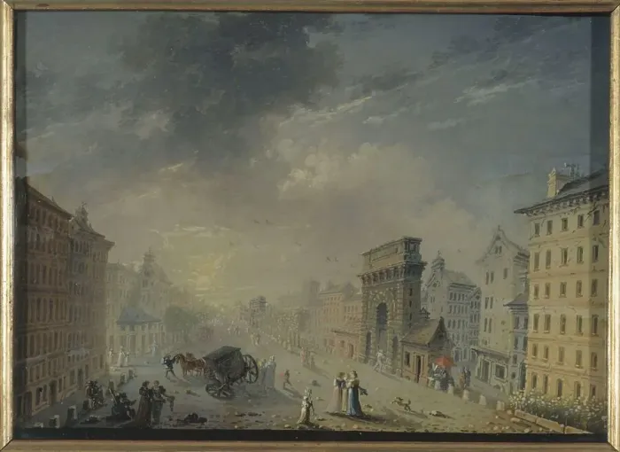 Framed Print : Porte Saint-Martin and the boulevard, current 10th arrondissement, between 1801 and 1850. Creator: Jean Francois Lebelle Framed Print : Porte Saint-Martin and the boulevard, current 10th arrondissement, between 1801 and 1850. Creator: Jean Francois Lebelle