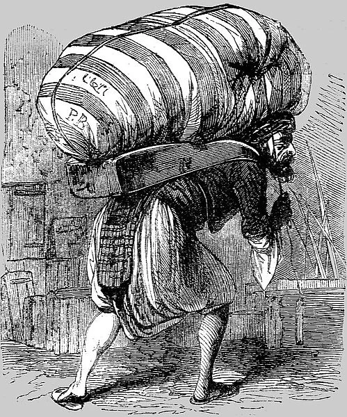 Porter Carrying a Load; Industrious Classes in Constantinople, 1854. Creator: Unknown
