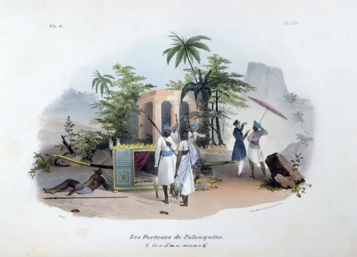 Framed Print : Porteurs de Palanquins, 1828. Artist: Jean Henri Marlet Framed Print : Porteurs de Palanquins, 1828. Artist: Jean Henri Marlet