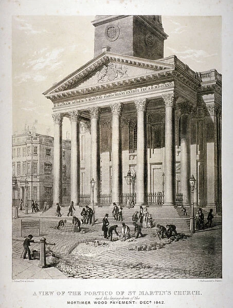 Portico of the Church of St Martin-in-the-Fields, Westminster, London, 1842. Artist