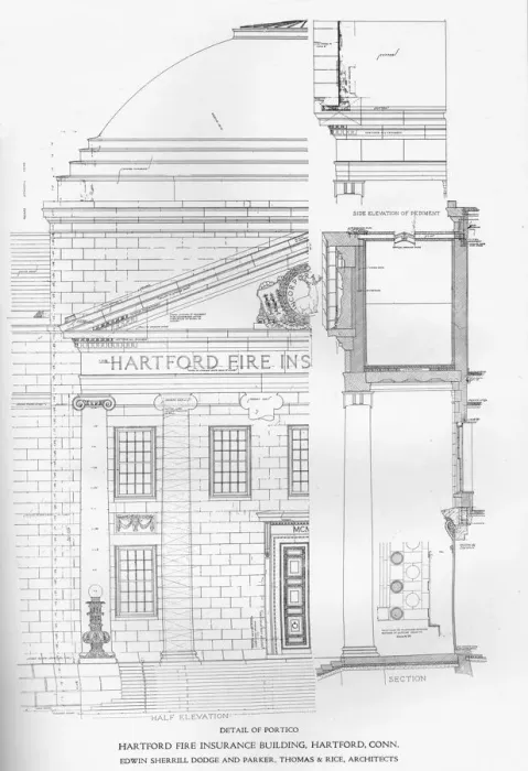 Framed Print : Detail of portico - Hartford Fire Insurance Building, Hartford, Connecticut, 1922. Artist: Edwin Sherrill Dodge and Parker, Thomas & Rice Framed Print : Detail of portico - Hartford Fire Insurance Building, Hartford, Connecticut, 1922. Artist: Edwin Sherrill Dodge and Parker, Thomas & Rice