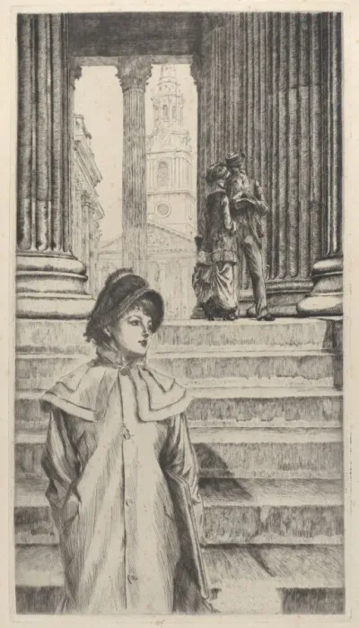 Framed Print : The Portico of the National Gallery, London, 1878. Creator: James Tissot Framed Print : The Portico of the National Gallery, London, 1878. Creator: James Tissot