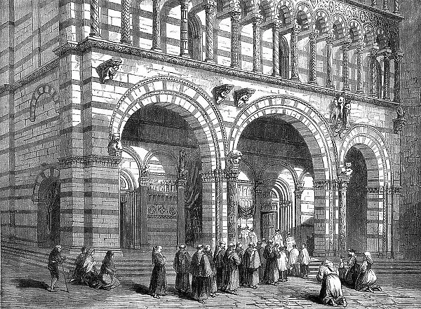 Portion of the façade of Lucca Cathedral, 1860. Creator: Unknown