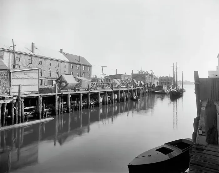 Framed Print : Portland, Me. drying fishermen's nets, between 1900 and 1920. Creator: Unknown Framed Print : Portland, Me. drying fishermen's nets, between 1900 and 1920. Creator: Unknown
