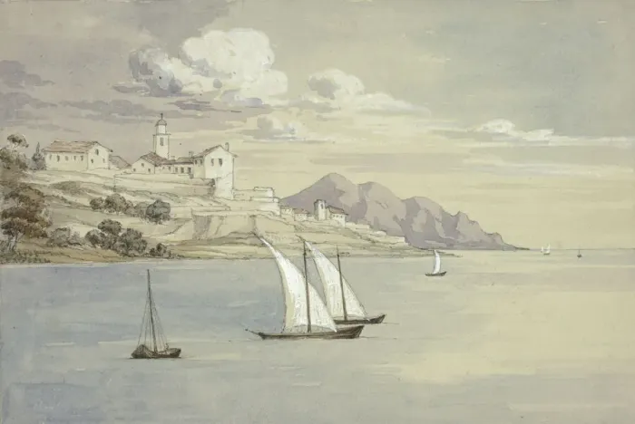 Framed Print : Portofino from the Sea, Genoa, October 1841. Creator: Elizabeth Murray Framed Print : Portofino from the Sea, Genoa, October 1841. Creator: Elizabeth Murray