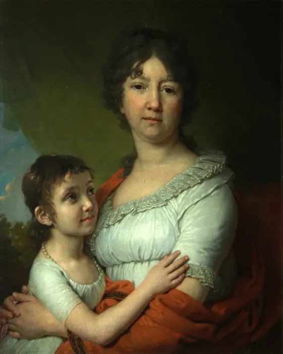 Framed Print : Portrait of A. E. Labzina and her foster-daughter S. A. Mudrova, 1803. Artist: Borovikovsky, Vladimir Lukich (1757-1825)