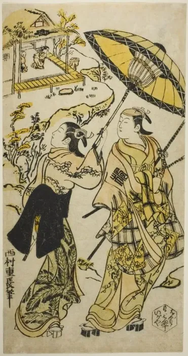 Framed Print : The Portrait of Actors at the Ogura Cottage, 18th century. Creator: Nishimura Shigenaga Framed Print : The Portrait of Actors at the Ogura Cottage, 18th century. Creator: Nishimura Shigenaga
