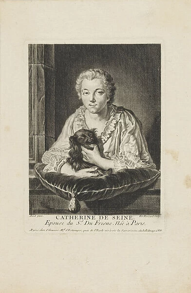 Portrait of the actress Madame Quinault-Dufresne (1705-1767), c. 1750. Creator: Fessard