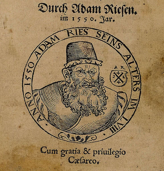 Portrait of Adam Riese (1492-1559). From 'Rechenung nach der lenge, auff den Linihen... 1550. Creator: Anonymous. Portrait of Adam Riese (1492-1559). From 'Rechenung nach der lenge, auff den Linihen... 1550. Creator: Anonymous