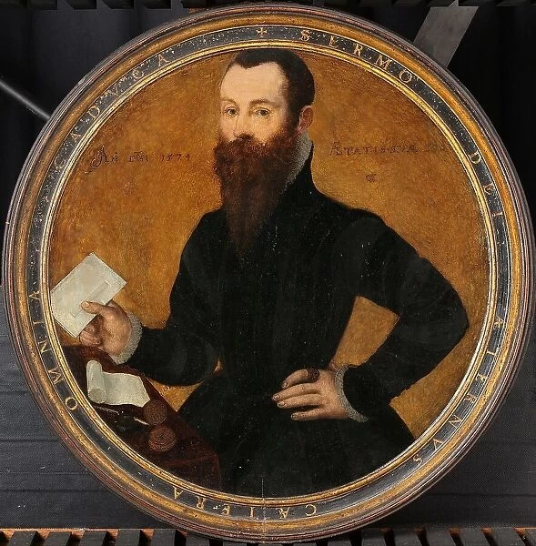 Portrait of Adam Wachendorff, with a Putto Blowing Bubbles, 1574. Creator: Cornelius Ketel