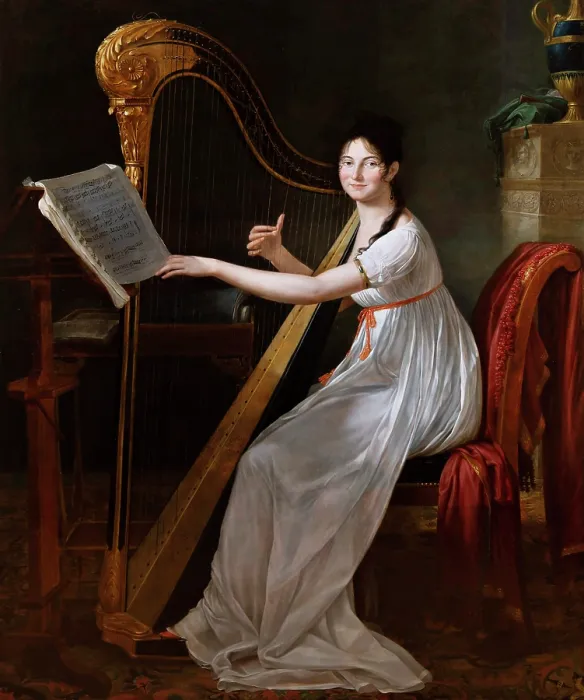 Framed Print : Portrait of Adele Papin playing the harp, 1799. Creator: Guillon-Lethiere, Guillaume (1760-1832) Framed Print : Portrait of Adele Papin playing the harp, 1799. Creator: Guillon-Lethiere, Guillaume (1760-1832)