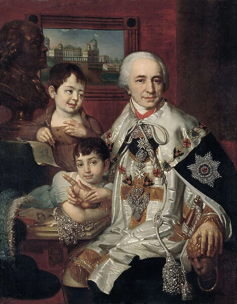 Portrait of Admiral Count Grigory Grigoryevich Kushelev (1754-1833) with children, 1801. Artist: Borovikovsky, Vladimir Lukich (1757-1825)