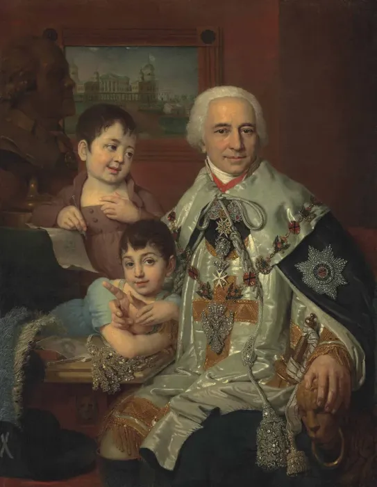 Framed Print : Portrait of Admiral Count Grigory Grigoryevich Kushelev (1754-1833) with children, 1809 Framed Print : Portrait of Admiral Count Grigory Grigoryevich Kushelev (1754-1833) with children, 1809