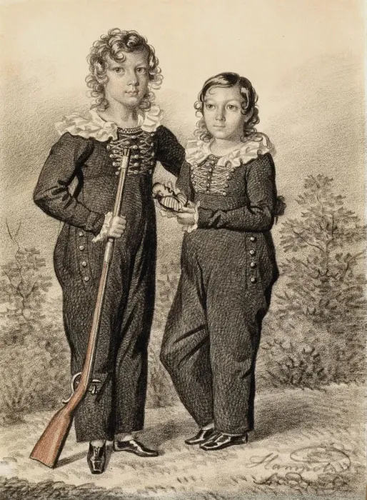 Framed Print : Portrait of Alexander and Alexei Dondukov-Korsakov, End of 1820s-Early 1830s. Creator: Hampeln Framed Print : Portrait of Alexander and Alexei Dondukov-Korsakov, End of 1820s-Early 1830s. Creator: Hampeln