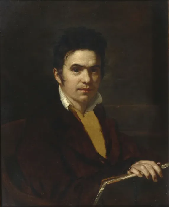Framed Print : Portrait of Alexander Khristoforovich Vostokov (1781-1864), before 1816. Artist: Kiprensky, Orest Adamovich (1782-1836) Framed Print : Portrait of Alexander Khristoforovich Vostokov (1781-1864), before 1816. Artist: Kiprensky, Orest Adamovich (1782-1836)